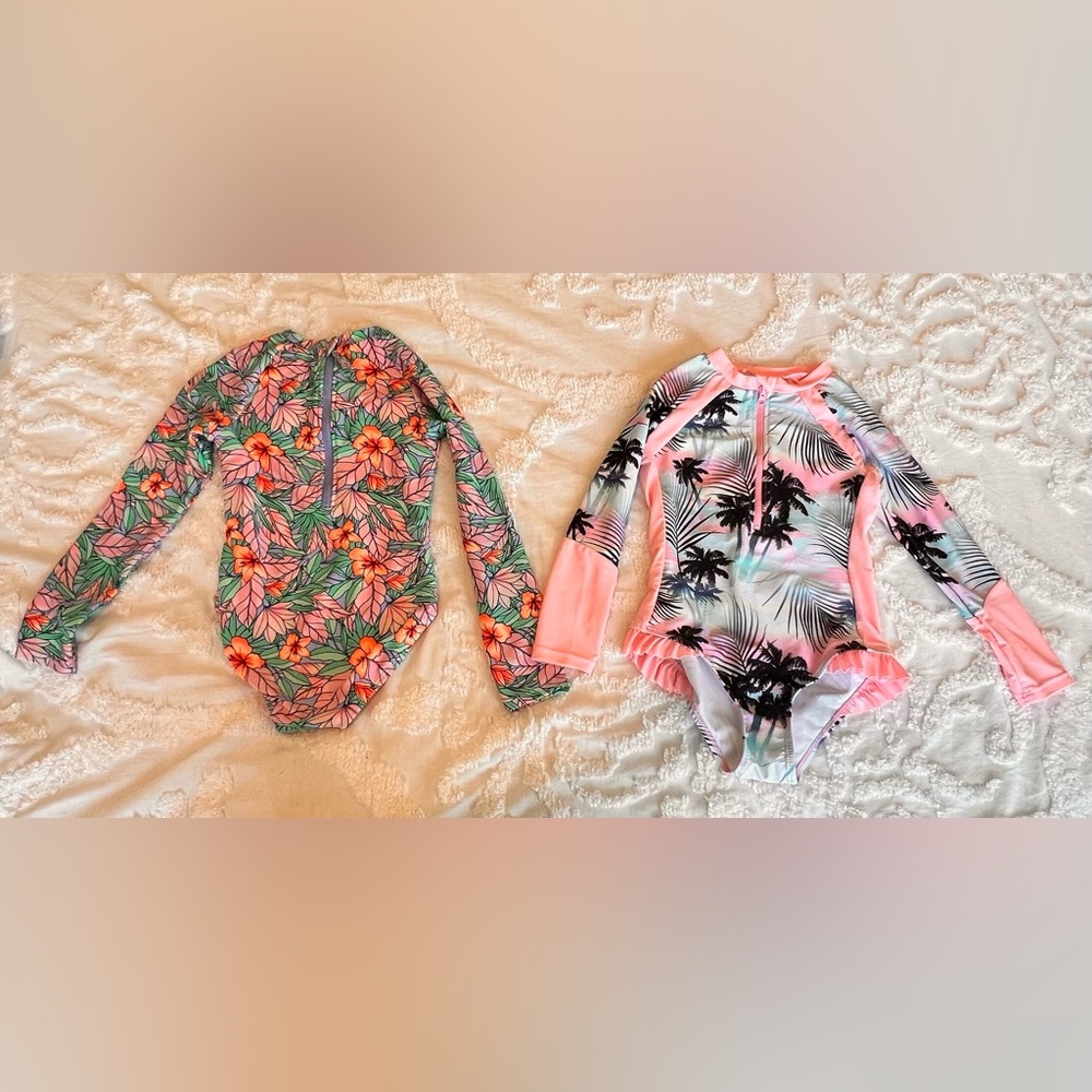 Cat & Jack One Piece Floral & Palm Print Swimwear Set *Includes Both* Size 6/7